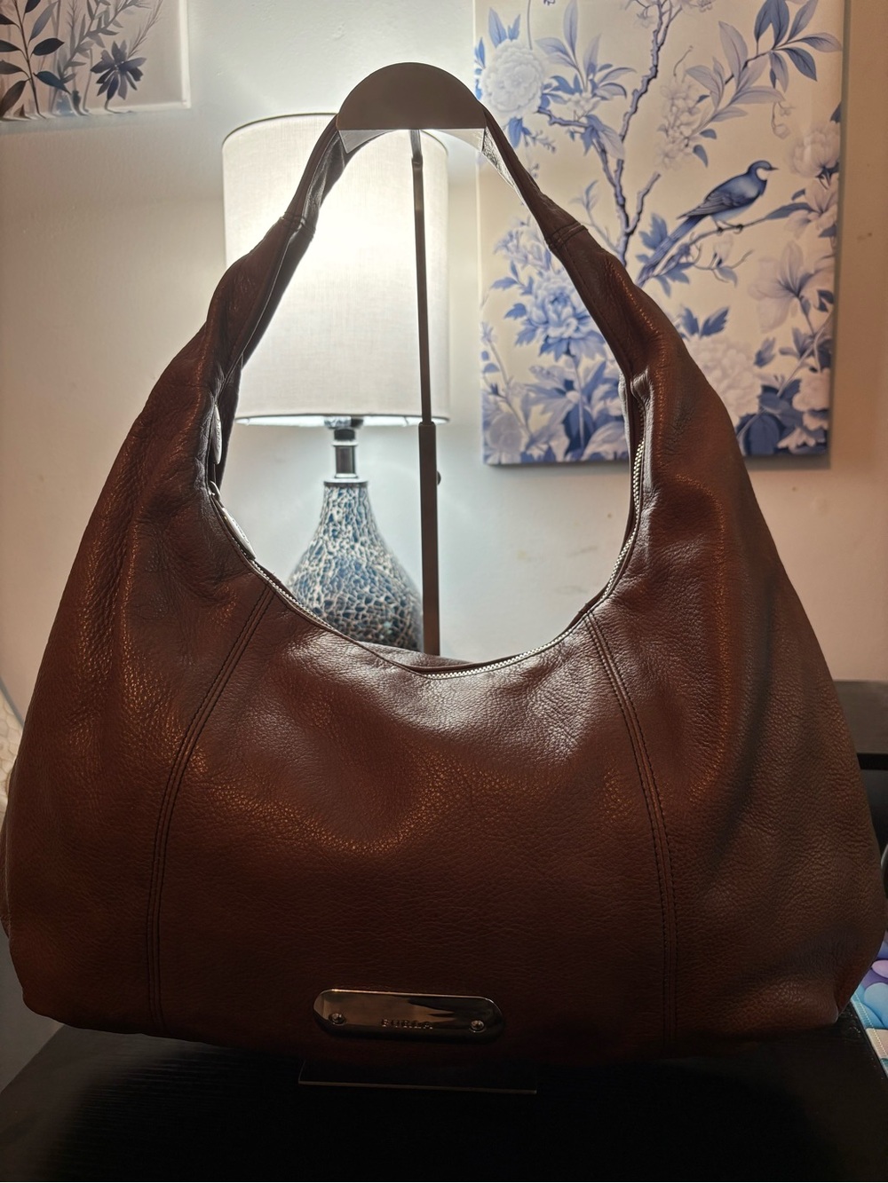 Authentic FURLA Brown Pebbled Leather Hobo Bag Excellent Condition-Italian Made
